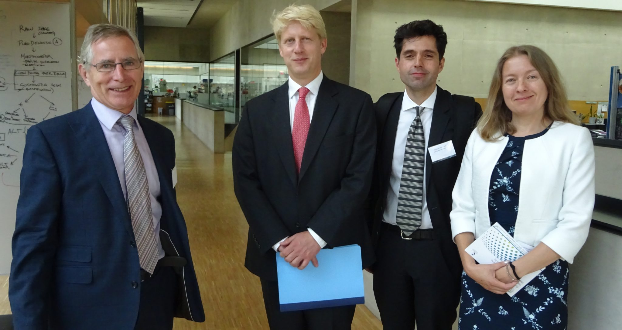 Professor Howard Griffiths, University of Cambridge, Jo Johnson Minister for Universities and Science, Professor John Danesh, University of Cambridge and Dr Amanda Collis, BBSRC Executive Director, Science.