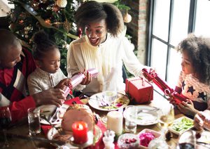 African descent family celebrating christmas holiday together