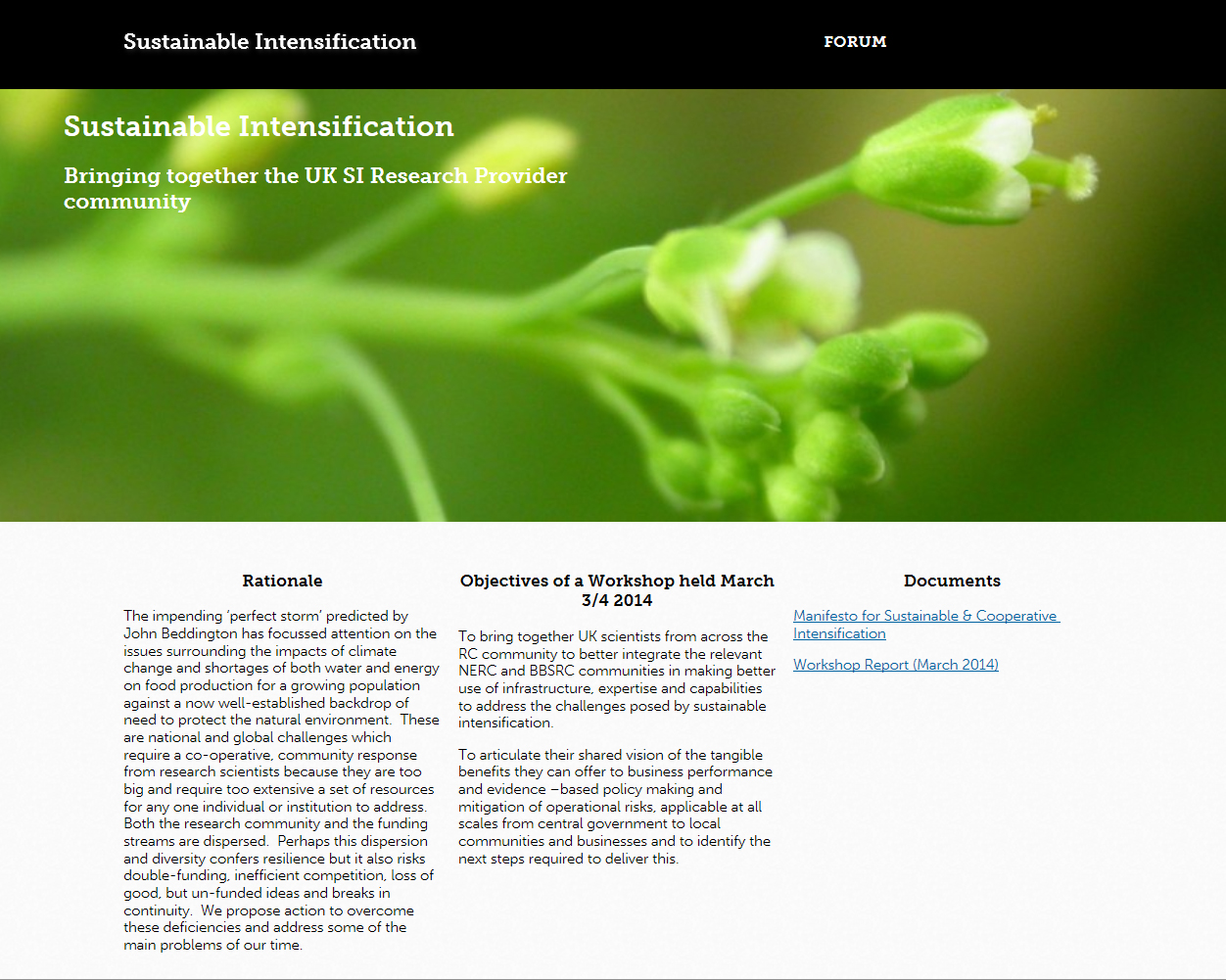 Screenshot of the Sustainable Intensification website