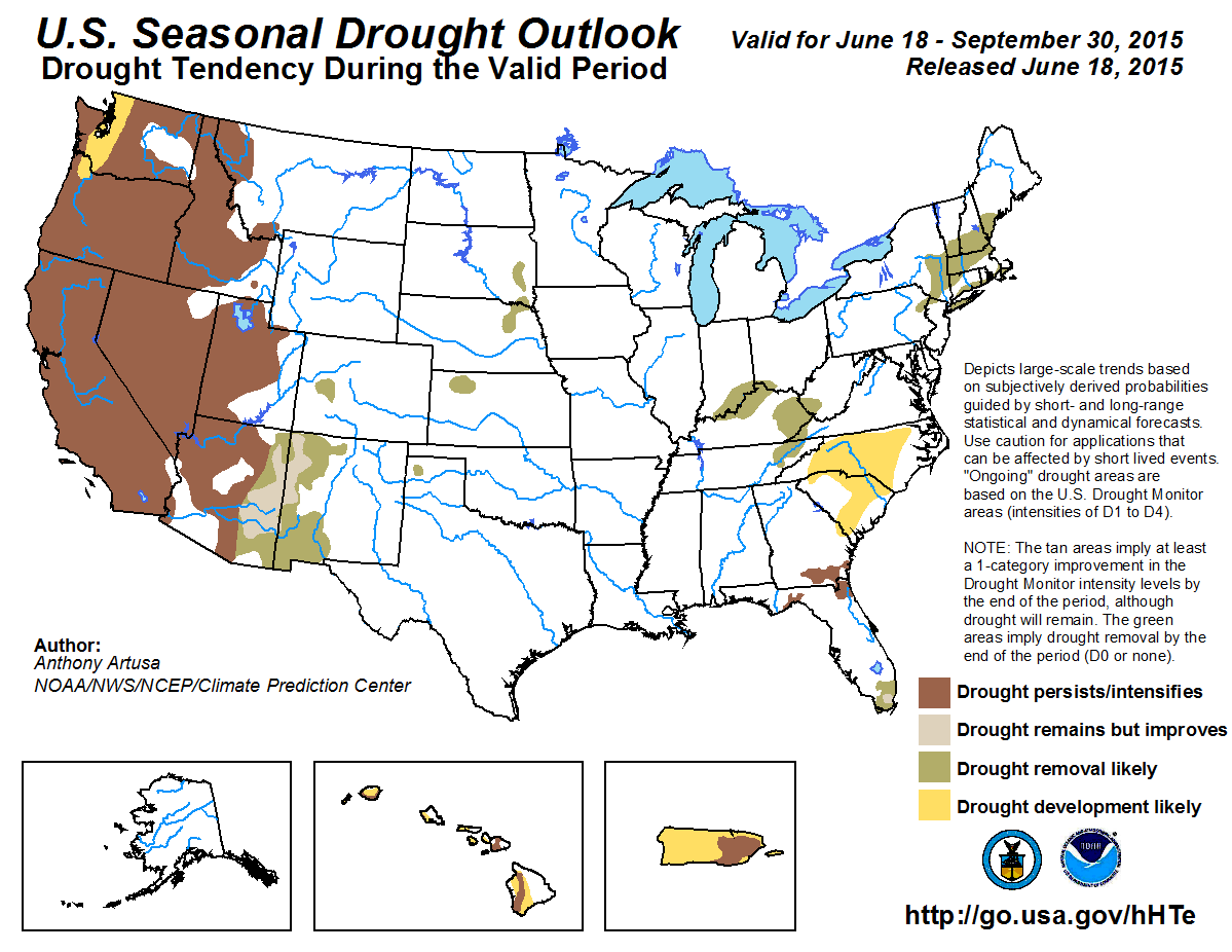 Chart showing the seasonal drought outlook for the USA