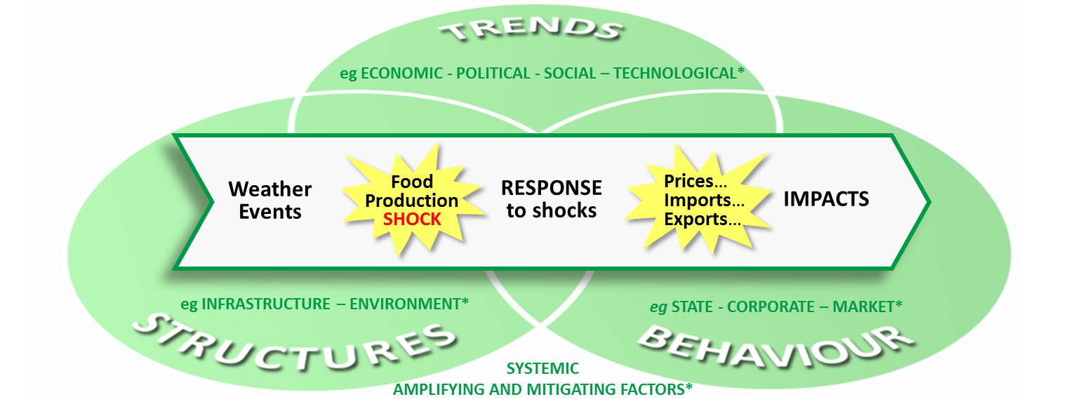 Diagram showing how extreme weather events can impact the food supply chain