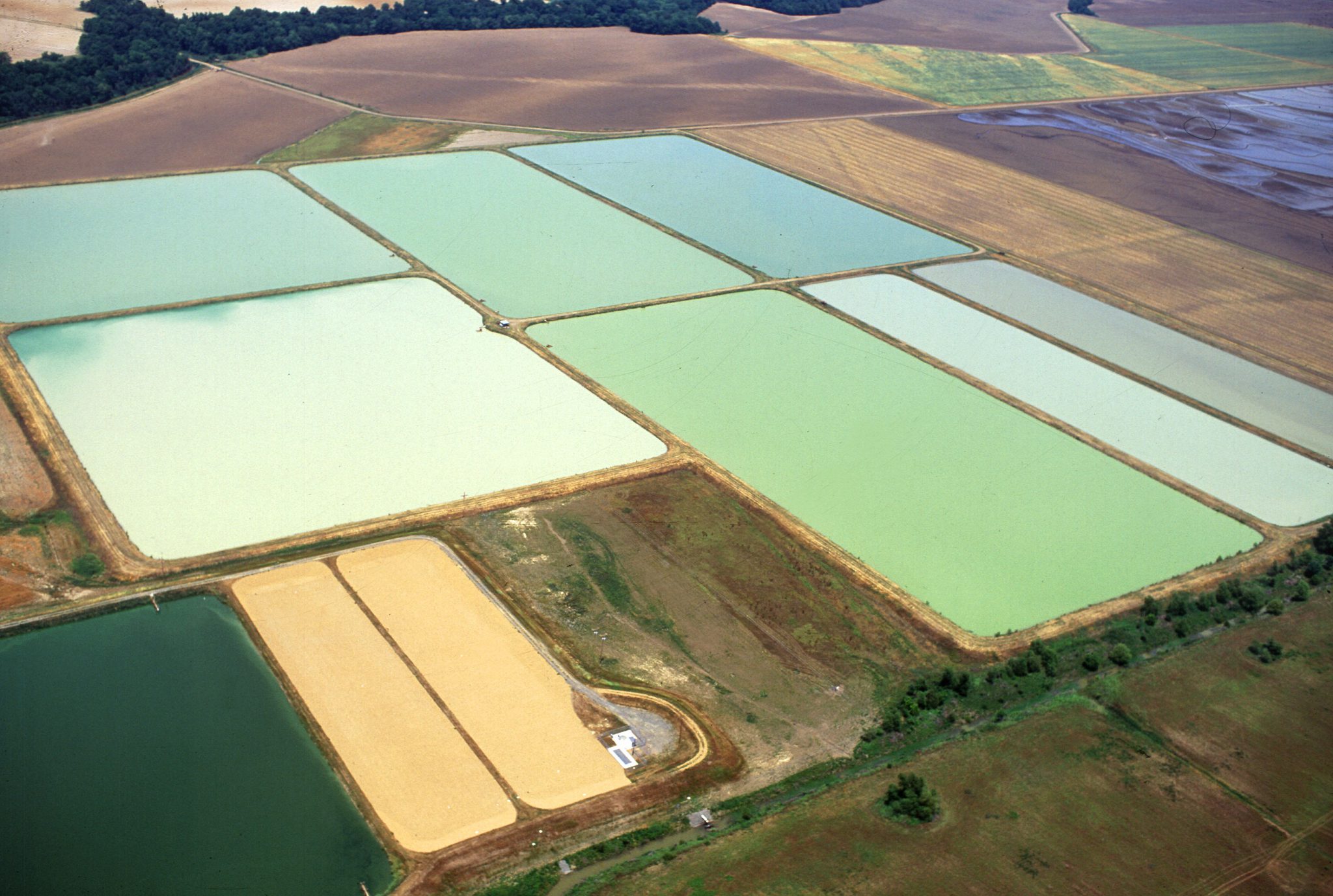 Aerial view of catfish ponds in Louisiana