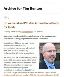 Screenshot of Tim Benton's blog archive on the GFS website