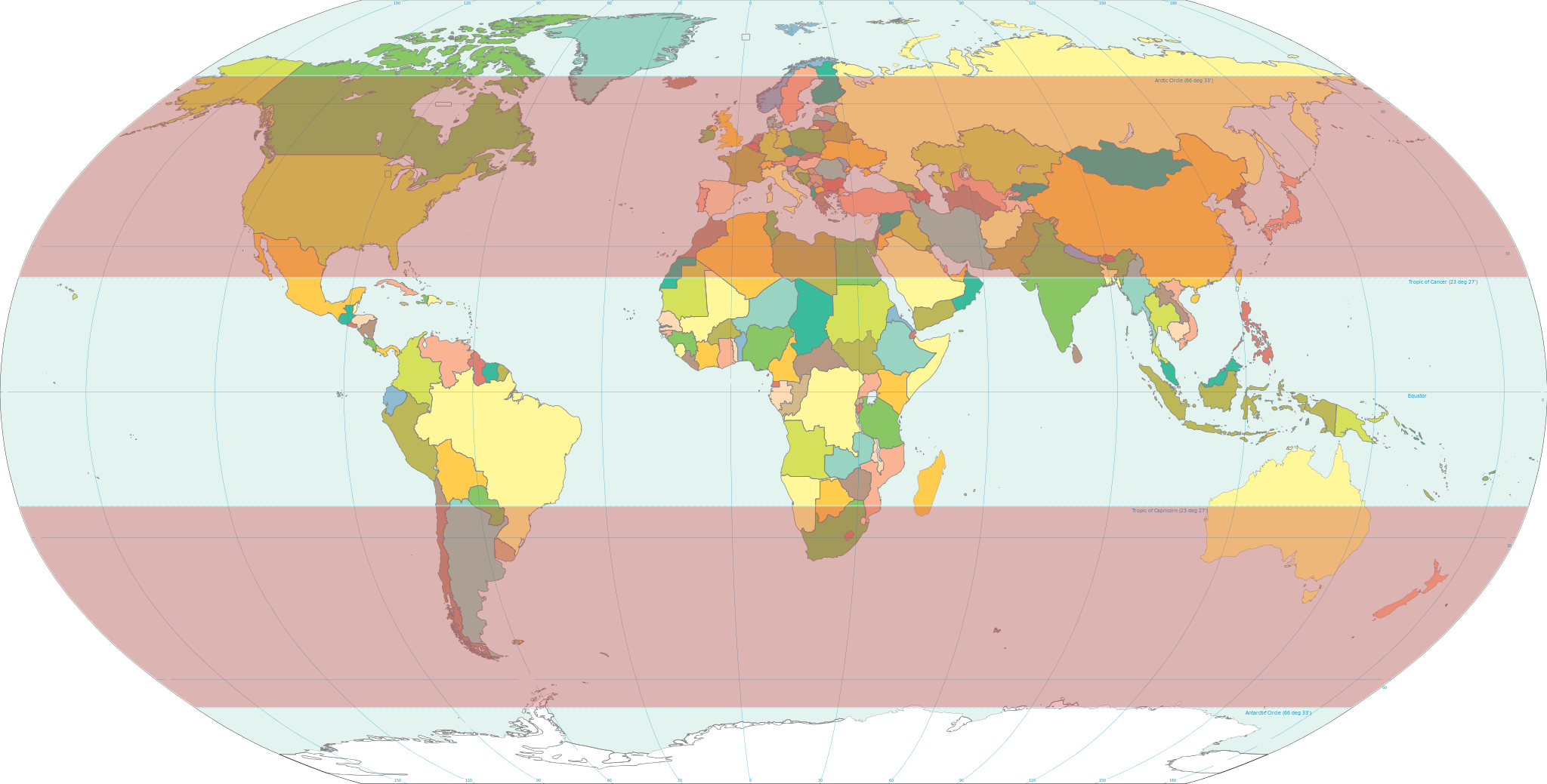 World map showing temperate zones