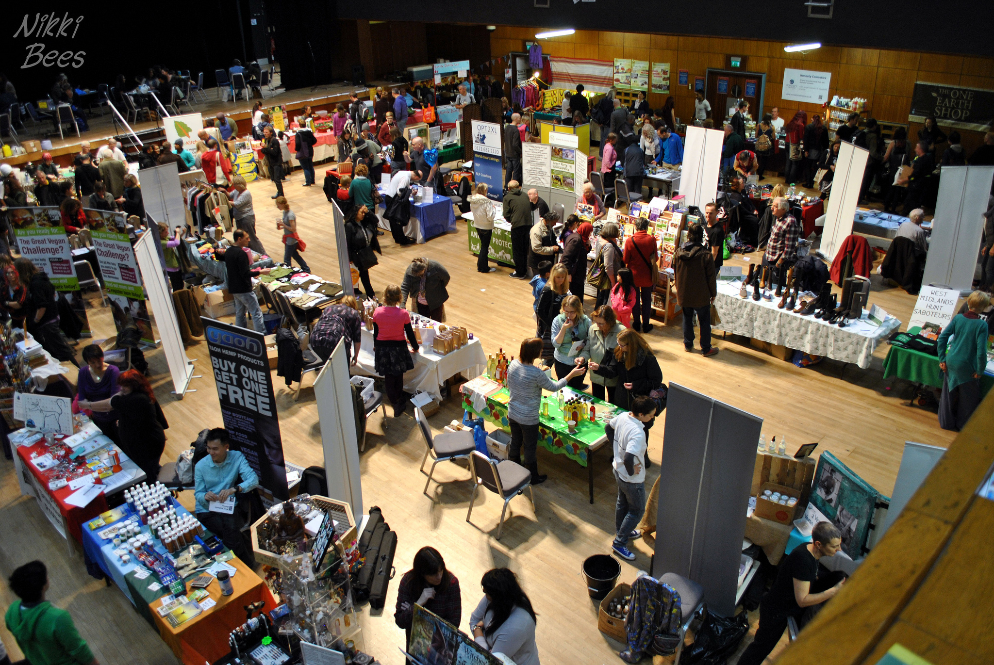 A vegan exhibition with various exhibit stands