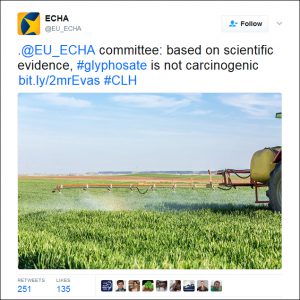 ECHA tweet about glyphosate as a carcinogen