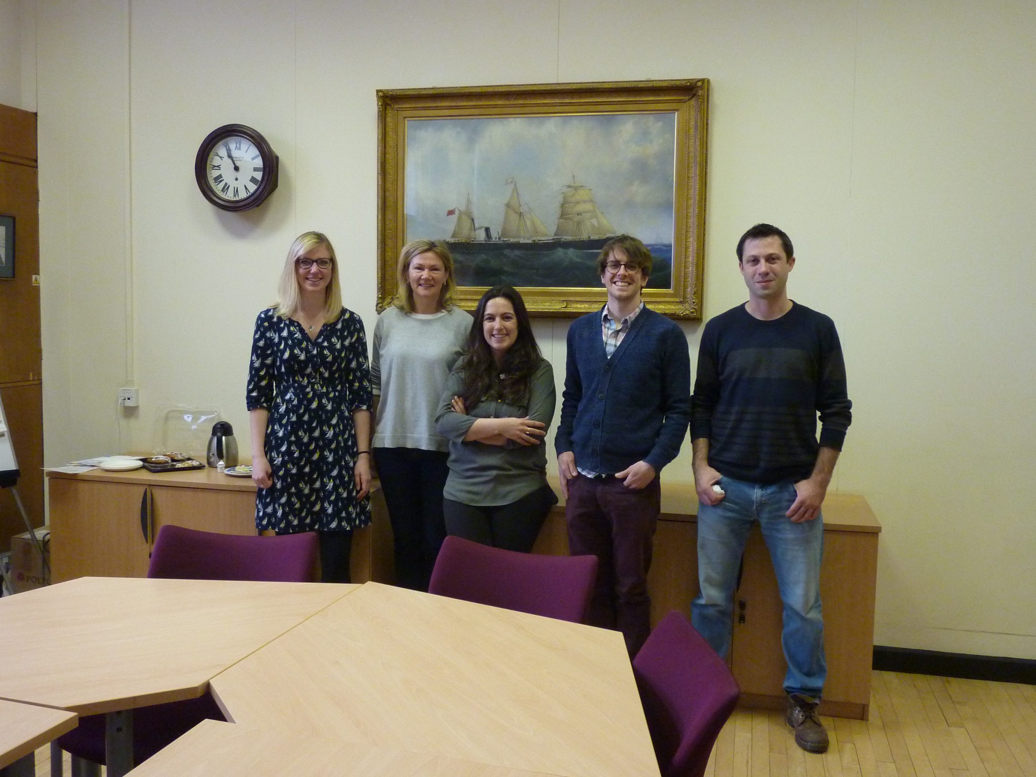 From left to right: Dr Ruth Wade (The University of Sheffield), Dr Alison Scott-Brown (Kew Gardens), Dr Sofia Cota-Franco (Newcastle University), Dr Rory O’Connor (University of Reading), and Dr Ben Keane (University of York)