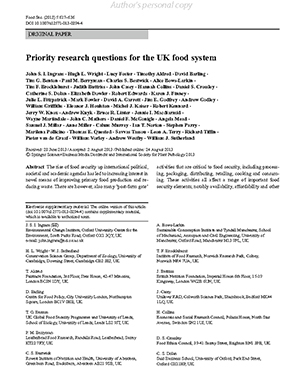 Priority research questions for the UK food system