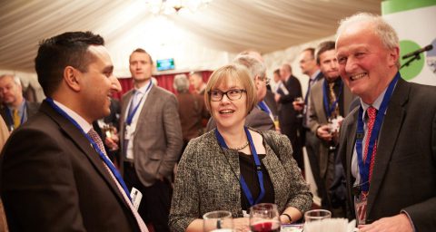 Riaz Bhunnoo, Head of the GFS programme, Melanie Welham, BBSRC Chief Executive, and Lord Cameron of Dillington, Chairman of the GFS Strategy Advisory Board, speaking at the event