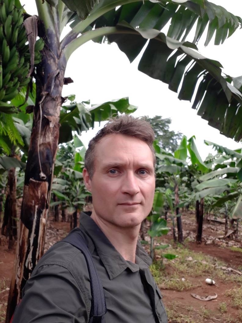 Dr Dan Bebber at a banana plantation in Uganda